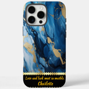 Coque iPhone 16 Pro Max Marbre bleu aux accents dorés