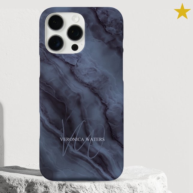 Coques Case-Mate iPhone Marbre Bleu Élégant Nom Personnalisé Monogramme (Créateur téléchargé)