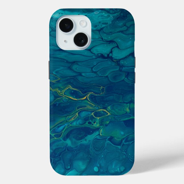 Coques Case-Mate iPhone Marbre bleu et jaune Abstrait Mosaic Fluid Art (Verso)