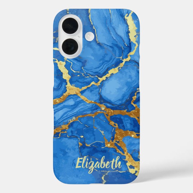 Coques Case-Mate iPhone Marbre bleu et or élégant (Verso)