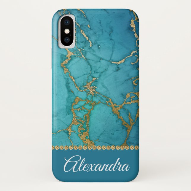 Coques Case-Mate iPhone Marbre bleu et or Elegant Girly (Dos)