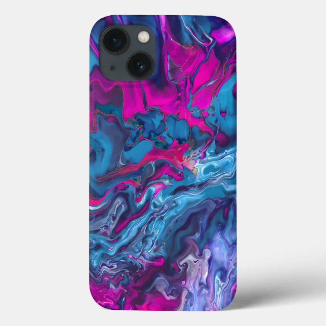 Coques Case-Mate iPhone Marbre bleu et rose Acrylique Abstraction (Verso)