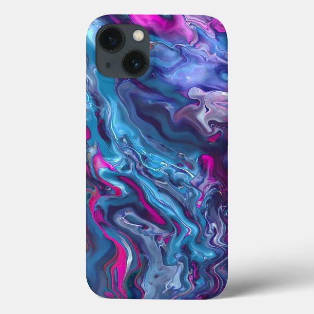 Coques Case-Mate iPhone Marbre bleu et rose Acrylique Abstraction (Verso)