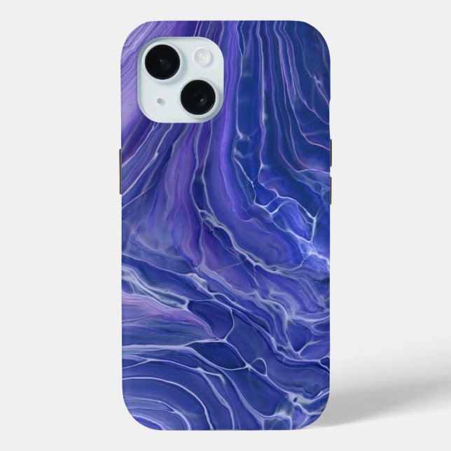 Coques Case-Mate iPhone Marbre bleu lavande Acrylique Abstrait (Verso)