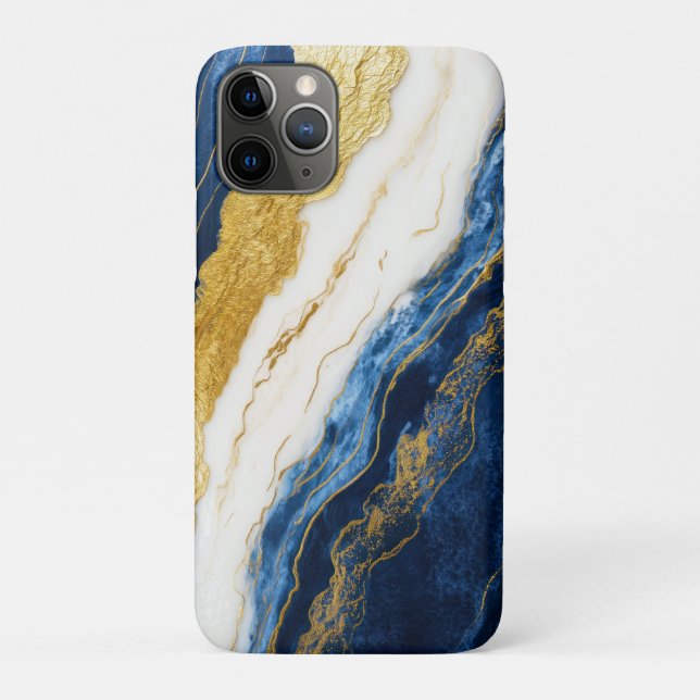 Coques Case-Mate iPhone Marbre bleu marine de luxe et feuille d'or (Dos)