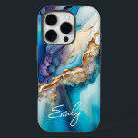 Coque iPhone 16 Pro Marbre bleu or moderne Nom personnalisé<br><div class="desc">Marbre d'or bleu moderne Nom personnalisé iPhone 16 Pro Coques vous propose votre nom personnalisé dans une élégante typographie de script de calligraphie sur un arrière - plan moderne en marbre bleu et or. Un cadeau parfait pour elle pour l'anniversaire, maman pour la fête des mères, soeur ou bestie pour...</div>