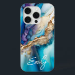 Coque Case-Mate iPhone Marbre bleu or moderne Nom personnalisé<br><div class="desc">Marbre d'or bleu moderne Nom personnalisé iPhone 15 Pro Coques vous propose votre nom personnalisé dans une élégante typographie de script de calligraphie sur un arrière - plan moderne en marbre bleu et or. Un cadeau parfait pour elle pour l'anniversaire, maman pour la fête des mères, soeur ou bestie pour...</div>
