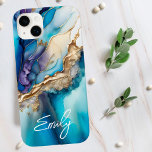 Coque Case-Mate iPhone Marbre bleu or moderne Nom personnalisé<br><div class="desc">Marbre d'or bleu moderne Nom personnalisé iPhone 14 Plus Coque présente votre nom personnalisé dans une élégante typographie de script de calligraphie sur un arrière - plan moderne en marbre bleu et or. Un cadeau parfait pour elle pour l'anniversaire, maman pour la fête des mères, soeur ou bestie pour Noël...</div>