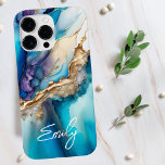 Coque Case-Mate iPhone Marbre bleu or moderne Nom personnalisé<br><div class="desc">Marbre d'or bleu moderne Nom personnalisé iPhone 14 Pro Max Coques dispose de votre nom personnalisé dans une élégante typographie de script de calligraphie sur un arrière - plan moderne en marbre bleu et or. Un cadeau parfait pour elle pour l'anniversaire, maman pour la fête des mères, soeur ou bestie...</div>