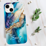 Coque Case-Mate iPhone Marbre bleu or moderne Nom personnalisé<br><div class="desc">Marbre d'or bleu moderne coques iphone de nom personnalisé vous propose votre nom personnalisé dans une élégante typographie de script de calligraphie sur un arrière - plan moderne en marbre bleu et or. Un cadeau parfait pour elle pour l'anniversaire, maman pour la fête des mères, soeur ou bestie pour Noël...</div>