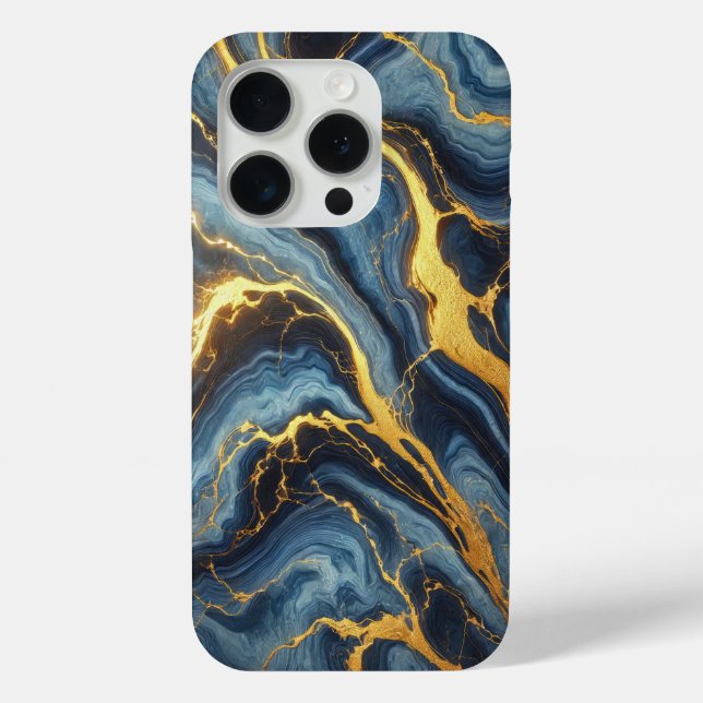 Coques Case-Mate iPhone Marbre Bleu Royal avec Veines d'or (Verso)