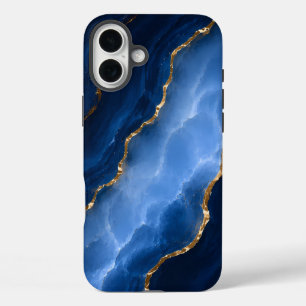 Coque Pour iPhone 16 Plus Marbre bleu saphir de luxe