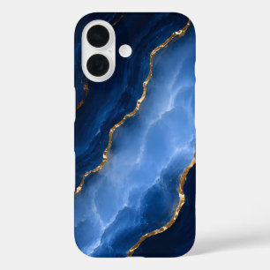 Coque Pour iPhone 16 Marbre bleu saphir de luxe