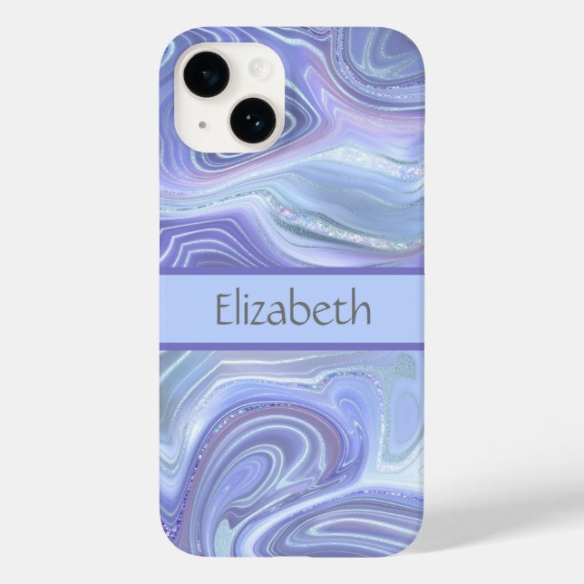 Coques Case-Mate iPhone Marbre bleu violet argenté pailleté Agate  (Verso)