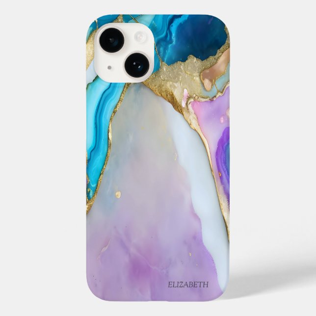 Coques Case-Mate iPhone Marbre Bleu Violet Chic (Verso)