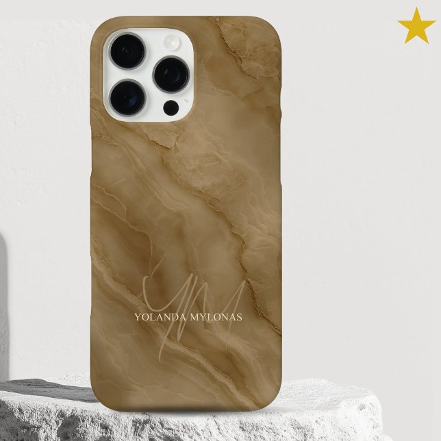 Coques Case-Mate iPhone Marbre Brun Élégant Monogramme de Nom Personnalisé (Créateur téléchargé)