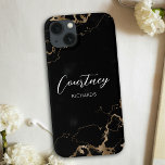 Case-Mate iPhone Case Marbre Chic Parties scintillant Noir & Or Nom Mono<br><div class="desc">Coque iPhone 13 chic avec arrière - plan en marbre noir et or et polices calligraphie élégantes pour votre nom ou vos initiales. Le capot de téléphone comprend de l'espace pour ajouter votre nom ou votre monogramme, vous pouvez même ajouter votre logo si vous utilisez ce boîtier de téléphone pour...</div>
