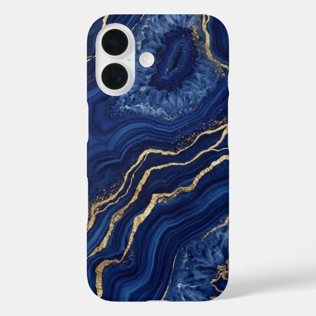 Coques Case-Mate iPhone Marbre d'agate géode bleu marine et or luxe (Verso)