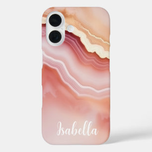 Coque Pour iPhone 16 Marbre d'agate rose or personnalisé et élégant
