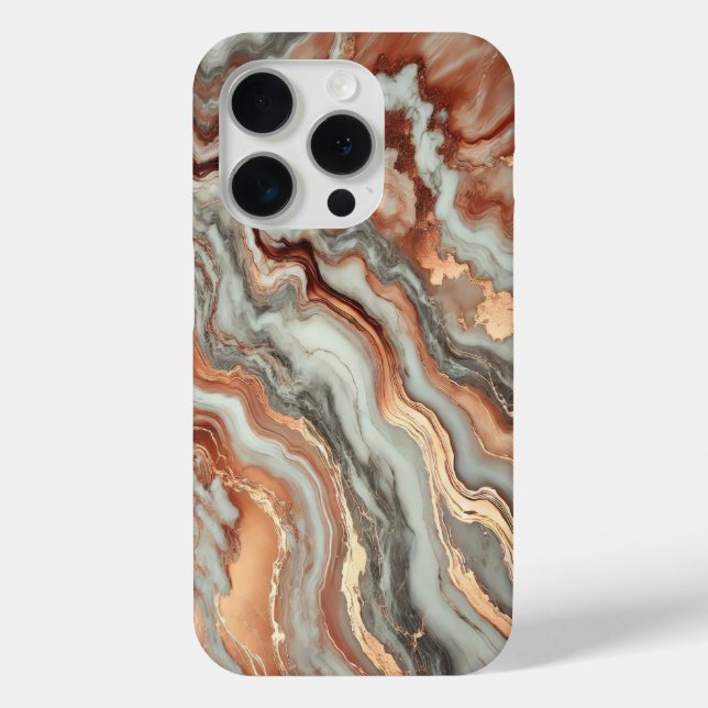 Coques Case-Mate iPhone Marbre de cuivre avec veines blanches et grises (Verso)