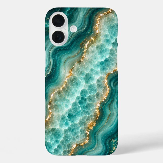 Coques Case-Mate iPhone Marbre de luxe en agate turquoise avec veines d'or (Verso)