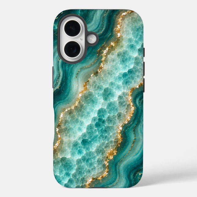 Coques Case-Mate iPhone Marbre de luxe en agate turquoise avec veines d'or (Verso)