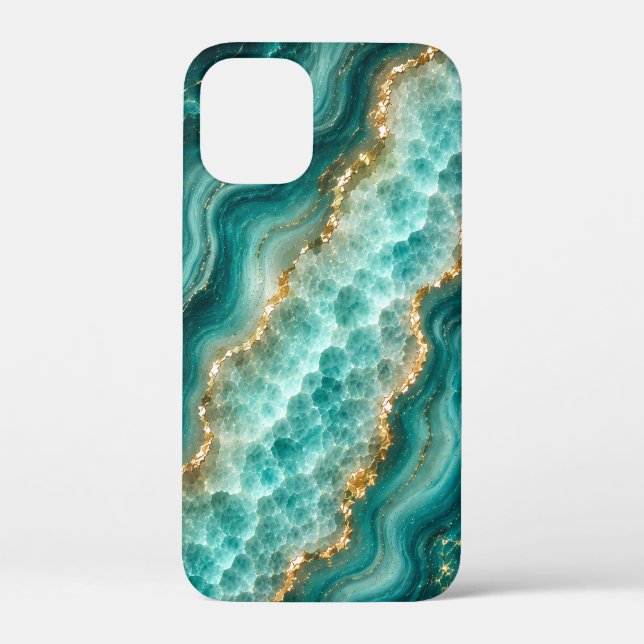 Coques Case-Mate iPhone Marbre de luxe en agate turquoise avec veines d'or (Verso)