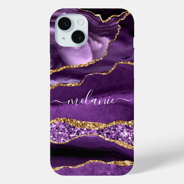 Coques Case-Mate iPhone Marbre de Parties scintillant d'or violet Nom pers (Verso)