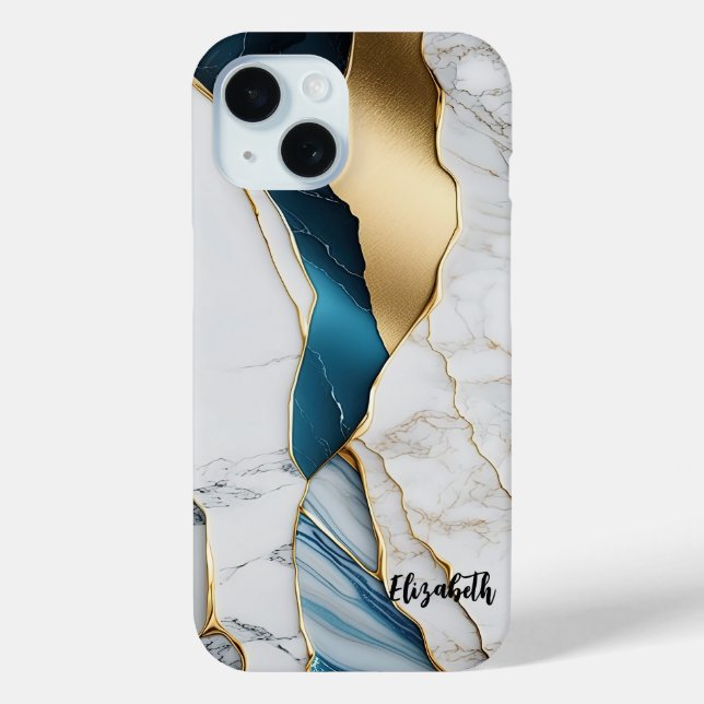 Coques Case-Mate iPhone Marbre de pierre de turquoise blanche Cool or (Verso)