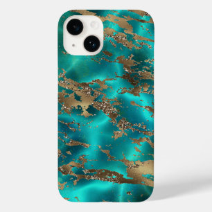 Coque Case-Mate iPhone Marbre de pierre précieuse sarcelle élégant or