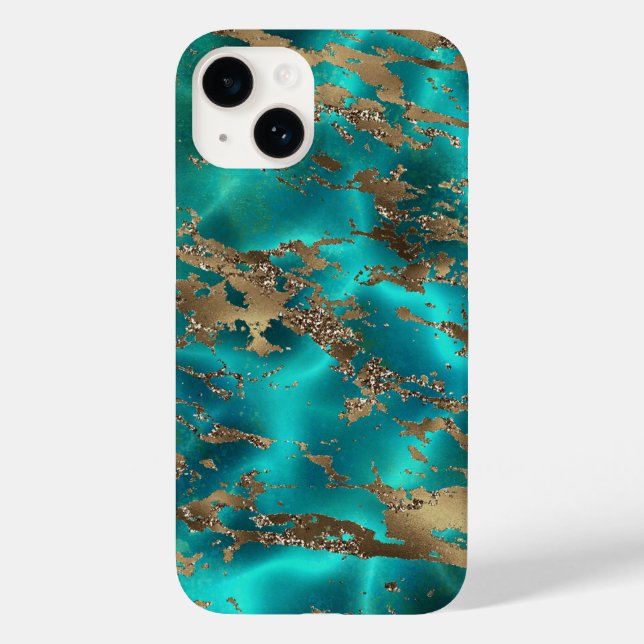 Coques Case-Mate iPhone Marbre de pierre précieuse sarcelle élégant or (Verso)