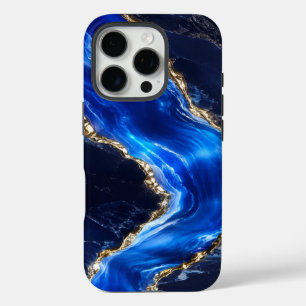 Coque iPhone 16 Pro Marbre de Rivière Saphir Luxe