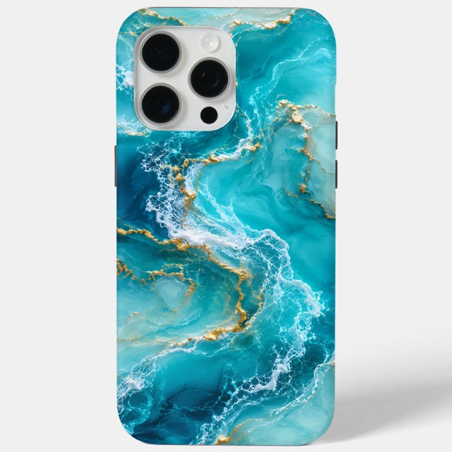 Coques Case-Mate iPhone Marbre d'Océan Turquoise de Luxe avec Vagues de Fe (Verso)