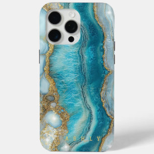 Coque Case-Mate iPhone Marbre d'or turquoise moderne