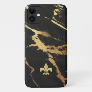 Case-Mate iPhone Case Marbre doré noir avec fleur de lis