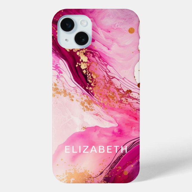 Coques Case-Mate iPhone marbre doré rose paillettes nom personnalisé  (Verso)