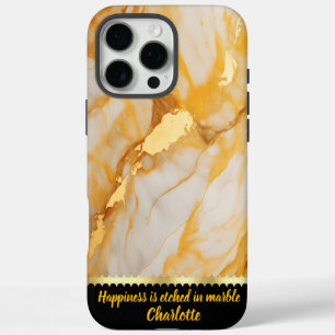 Coque iPhone 16 Pro Max Marbre élégant avec veines dorées et teintes chaud