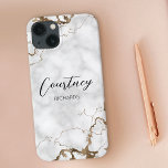 Case-Mate iPhone Case Marbre élégant Faux Parties scintillant or Monogra<br><div class="desc">Elégant coque iPhone 13 avec marbre et faux or parties scintillant arrière - plan et polices de calligraphie moderne pour votre nom ou vos initiales. Le capot de téléphone comprend de l'espace pour ajouter votre nom ou votre monogramme, vous pouvez même ajouter votre logo si vous utilisez ce boîtier de...</div>