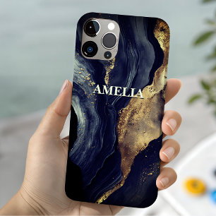 Coque Case-Mate iPhone Marbre élégant navy art pailleté faux or