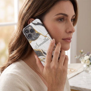Coque Case-Mate iPhone Marbre Élégant Personnalisé Or Gris & Blanc