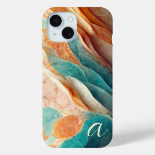 Coque Case-Mate iPhone Marbre Élégant Sarcelle Brun Umber Monogrammé Luxe