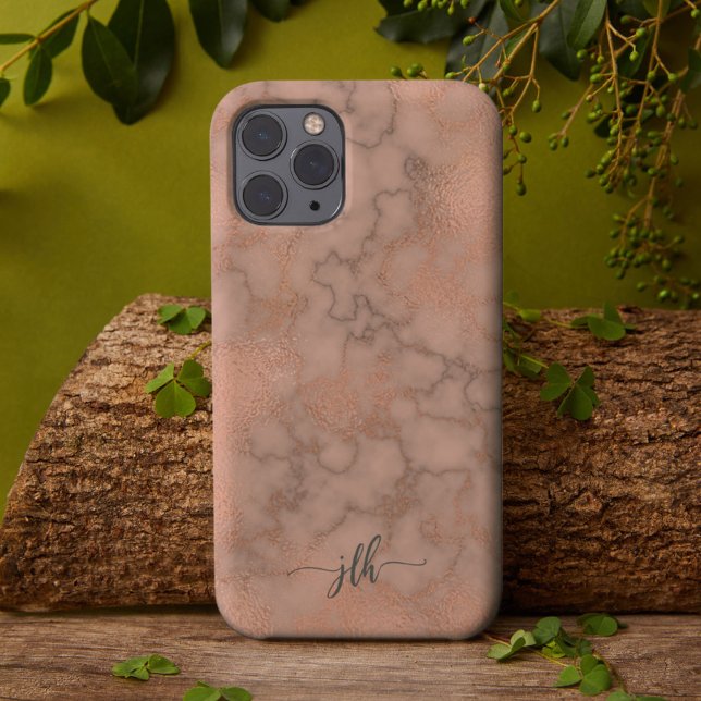 Coques Case-Mate iPhone Marbre et métal féminin Rose avec Monogramme (Créateur téléchargé)