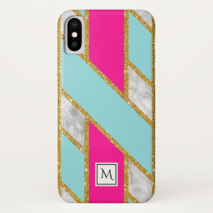 Case-Mate iPhone Case Marbre FAUX Gold Gliz rose bleu treillis Monogramm