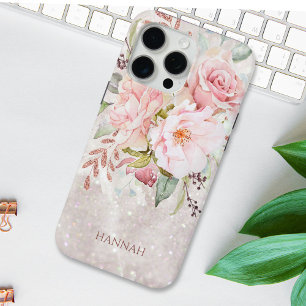 Coque Case-Mate iPhone Marbre floral de rose et de pivoine élégant Monogr
