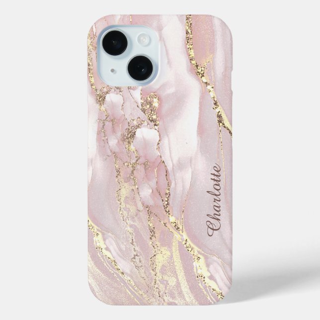 Coques Case-Mate iPhone marbre fluide feuille d'or rose faux (Verso)