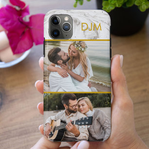 Case-Mate iPhone Case Marbre Gris Chic et Initiales en Or et 2 Photos