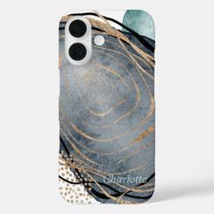 Coque Pour iPhone 16 Marbre gris or moderne en faux parties scintillant