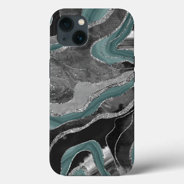 Coques Case-Mate iPhone Marbre gris pâle Turquoise Agate Parties scintilla (Verso)