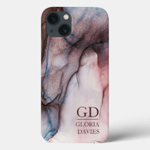 Case-Mate iPhone Case Marbre gris rose Abstrait Monogramme personnalisé