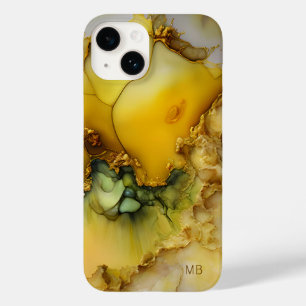 Coque Case-Mate iPhone Marbre Jaune Vert Moderne Monogramme Personnalisé